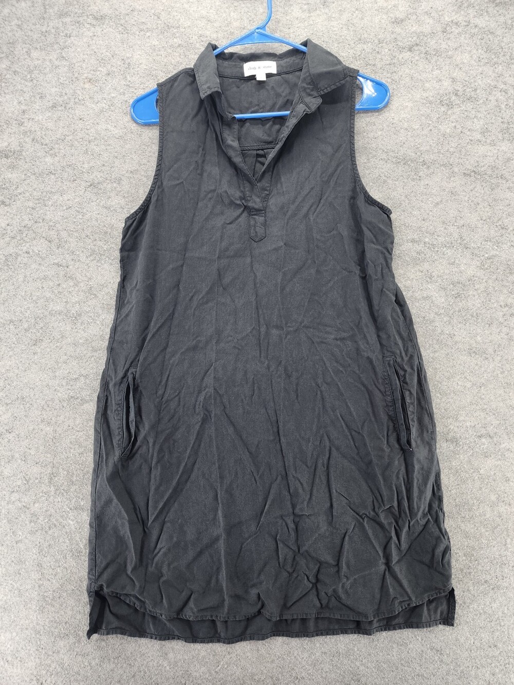 Cloth Stone Dress Womens Small Sleeveless Black V Neck Lyocell
